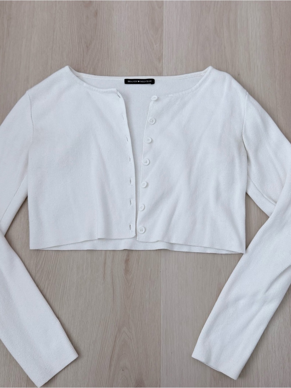 Brandy Melville White Ribbed Cropped Button Cardigan